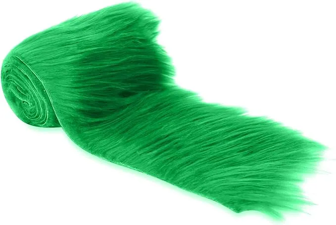 FabricLA Mohair Shaggy Faux Fur Fabric - Pre Cut Strips | Trim Ribbon | DIY Craft, Hobby, Costume, Decoration - Kelly Green