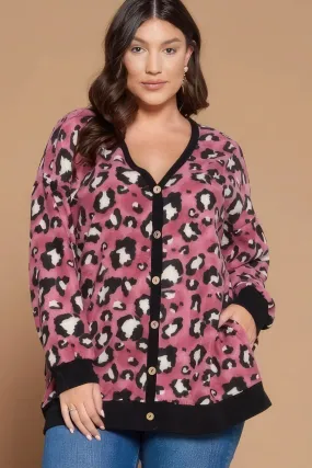Plus Size Cozy Animal Mir Print Button-Up Cardigan