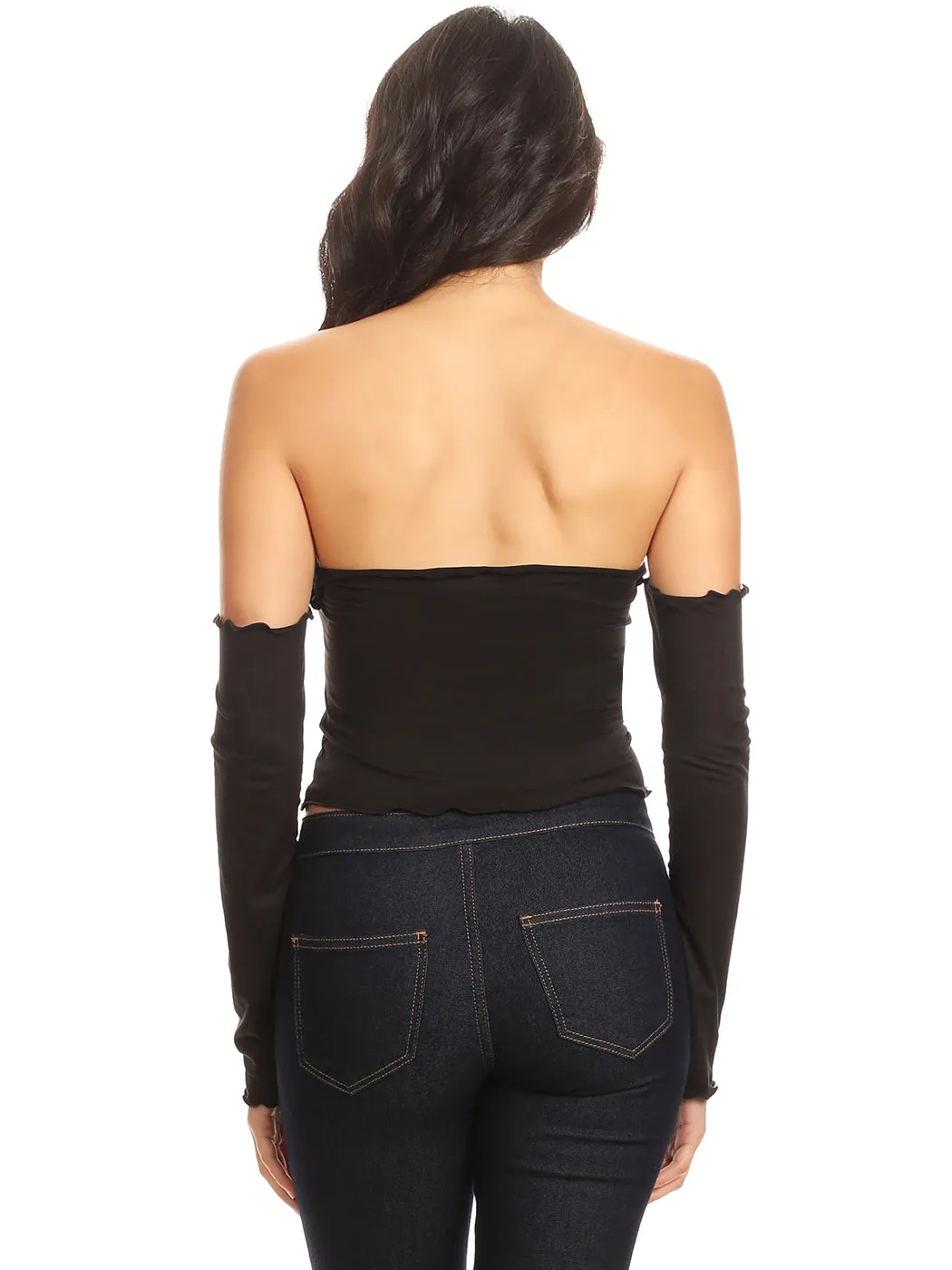 Slim Fit Chic Long Sleeve Off Shoulder Ruffle Crop Top