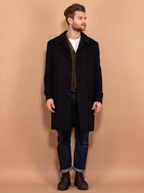 Vintage 70's Men Llama Wool Coat in Navy Blue