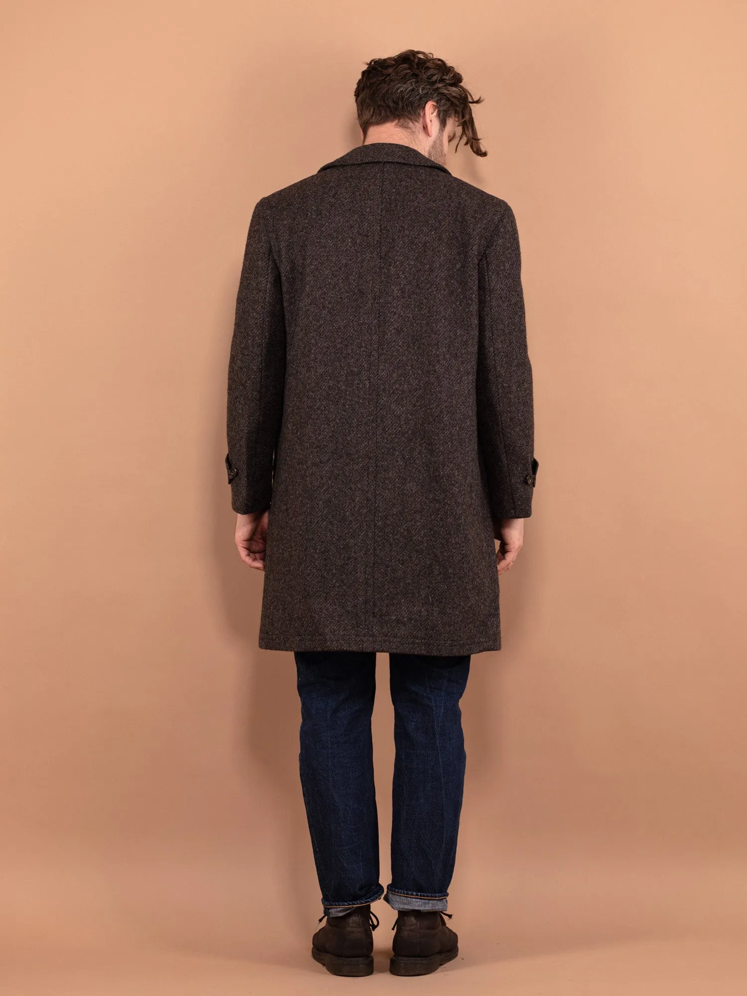 Vintage 70's Men Pure New Wool Coat in Brown
