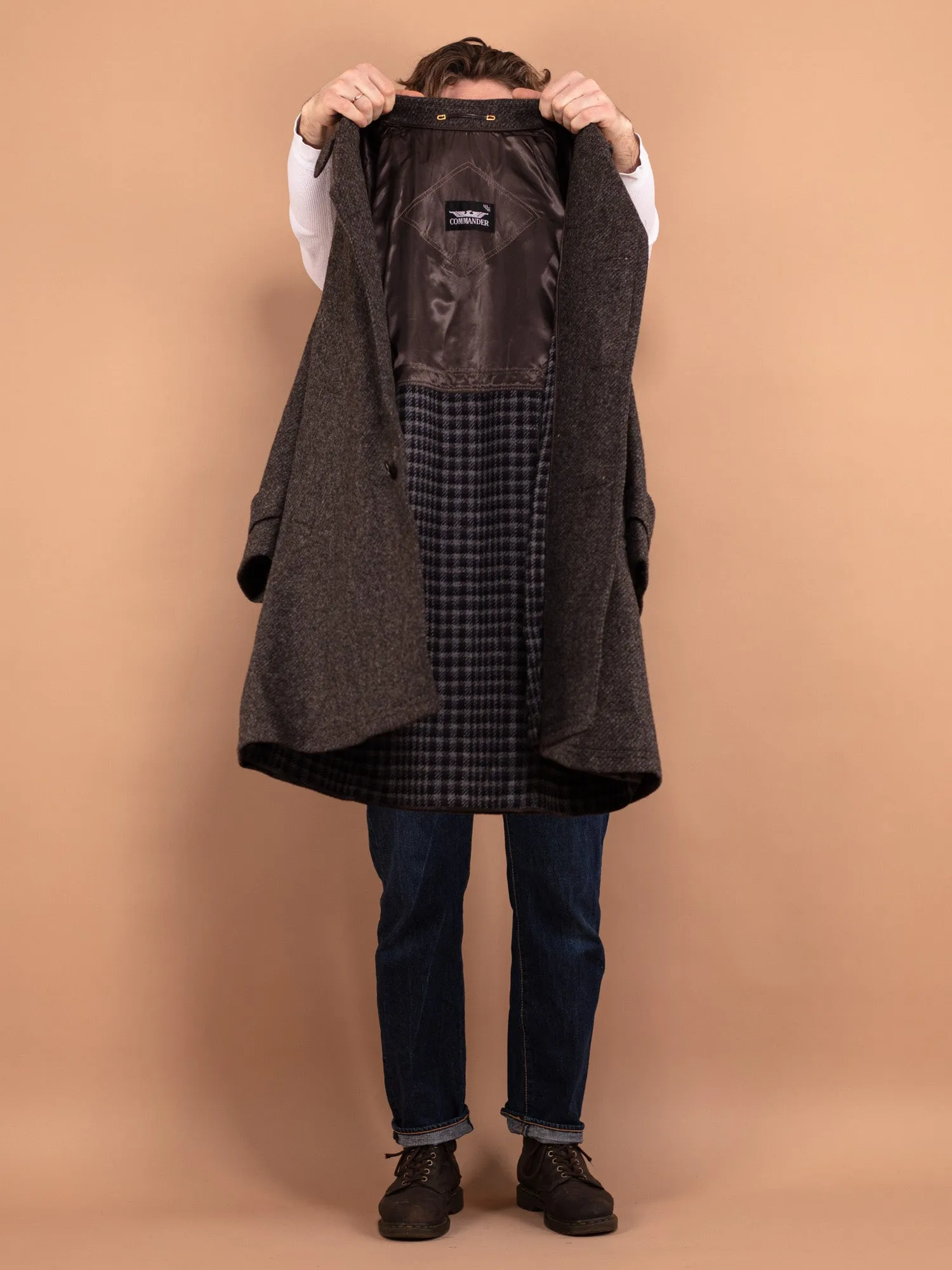 Vintage 70's Men Pure New Wool Coat in Brown